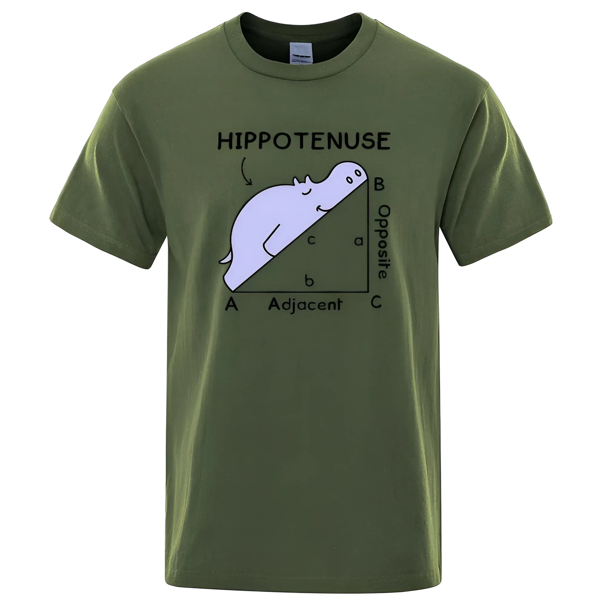 Loose fit cotton T-shirt featuring a humorous Hippotenuse Opposite Adjacent printed design.