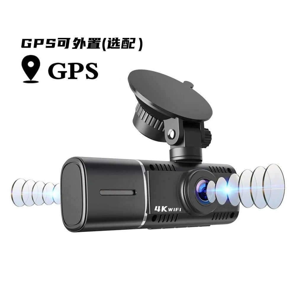 Standard black 1080p dual recording dash cam with a 1.5-inch screen on a car windscreen.