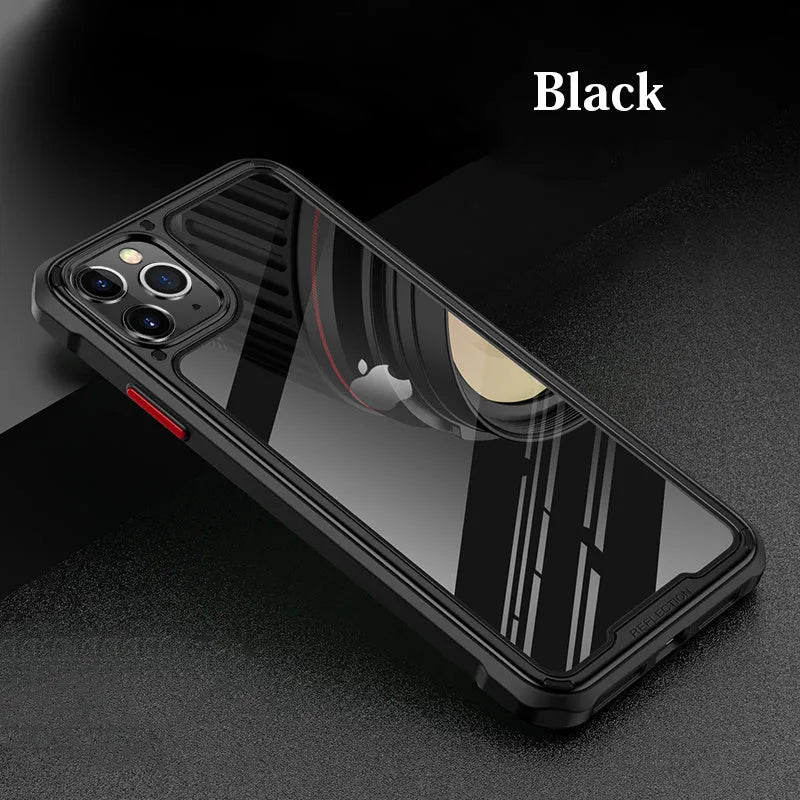 Transparent silicone mobile phone case for iPhone 11 on a table.