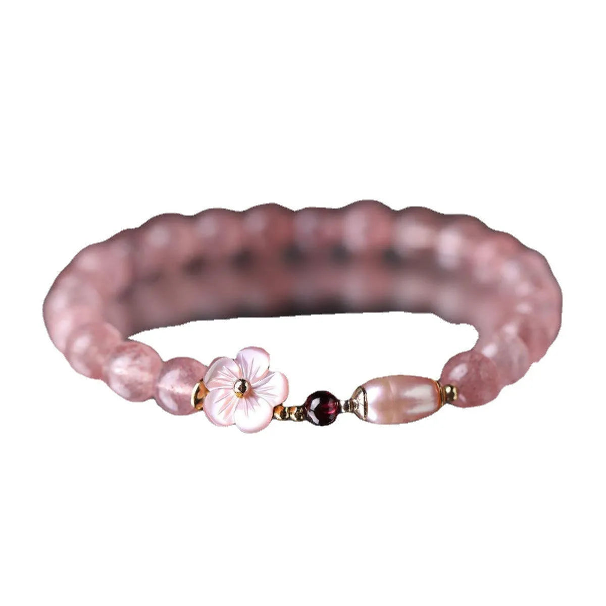 Strawberry quartz crystal bracelet with peach blossom flower design for women's casual wear