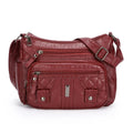 New washed PU shoulder messenger bag in horizontal square shape with three-dimensional pocket, 26x19x8cm