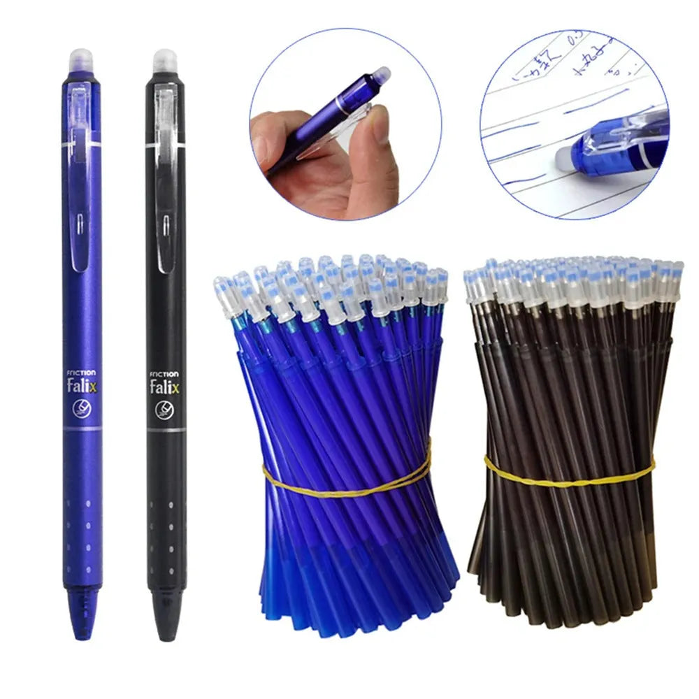 Hot Erasable Push Gel Pen with 0.5mm stainless steel nib and plastic body in blue or black ink.