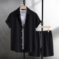 Men's cotton blend beach shorts set with loose cardigan shirt and matching shorts