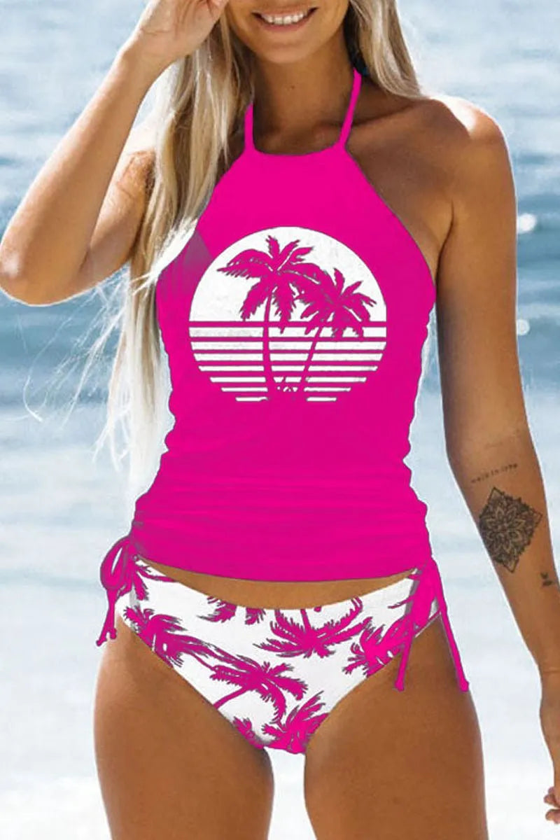 3D printed split swimsuit two-piece set for women, briefs style nylon fabric with European and American pattern