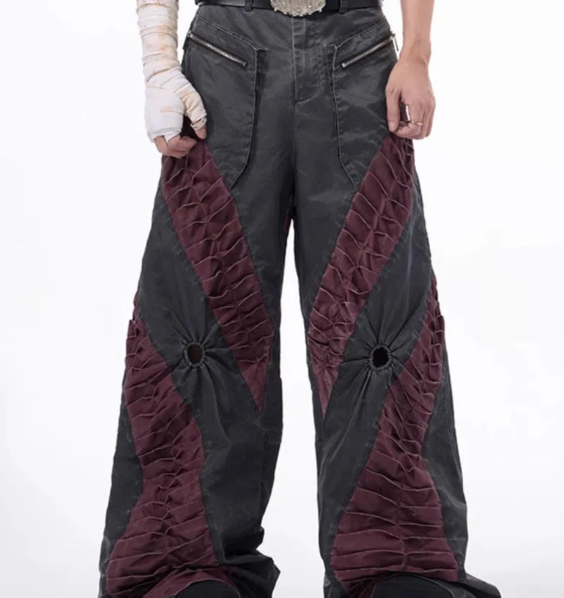 Retro three-dimensional keel casual trousers in solid white or black colours with straight hem design