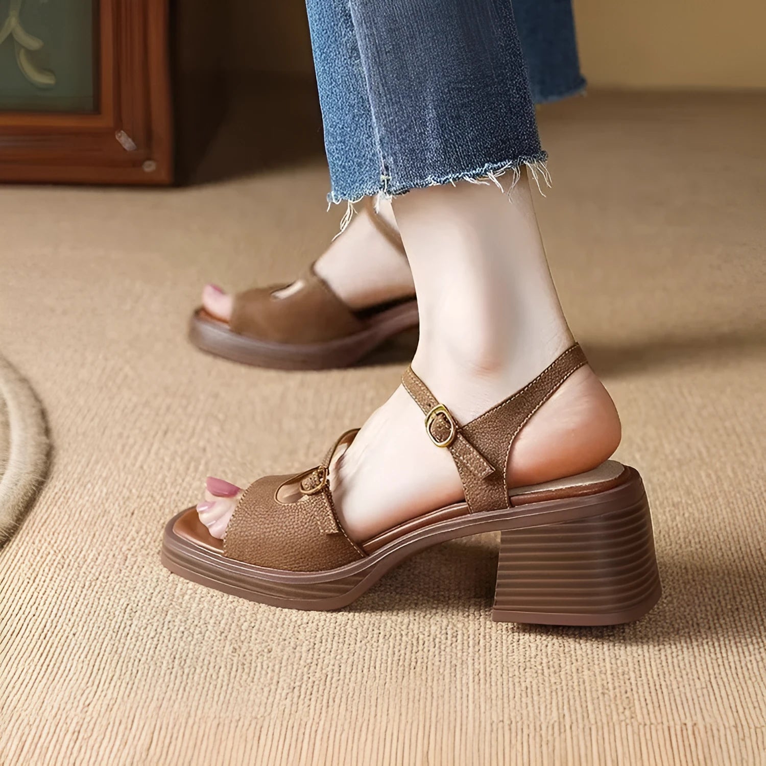 Women's open toe square platform sandals in milky white with rubber sole