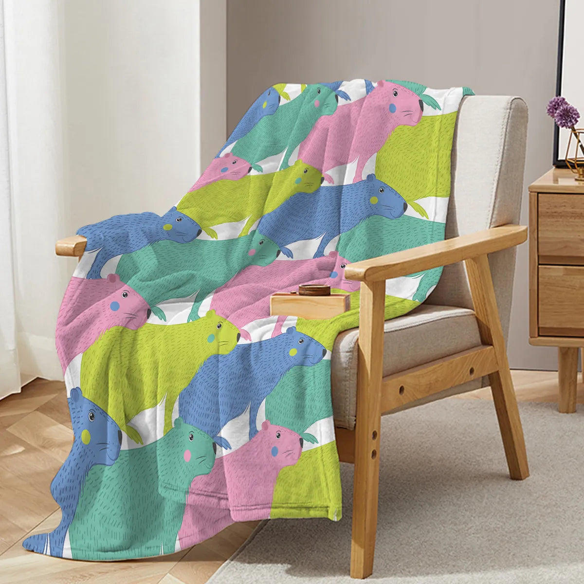 Flannel cartoon dolphin printed blanket in pink, soft flannel velvet throw for couch or outdoor use