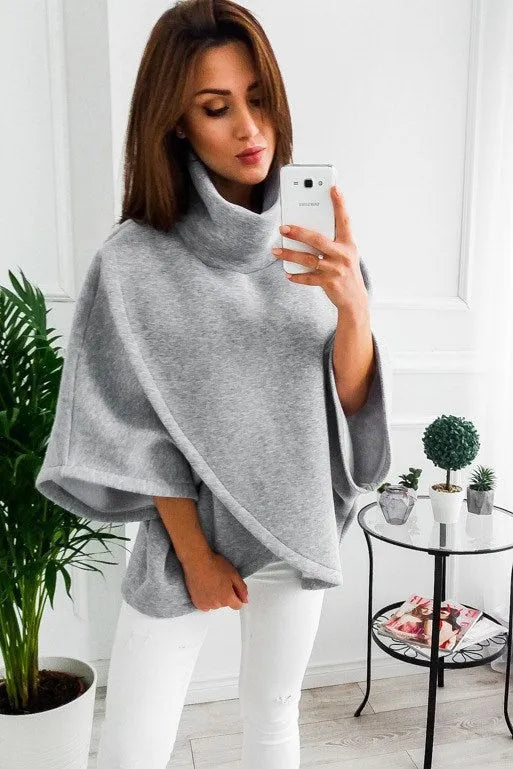 Women's longline batwing sleeve cardigan sweatshirt in fleece-lined cotton blend fabric