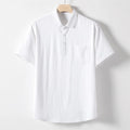 Men's loose lapel linen blend T-shirt in optic linen, black, or white.