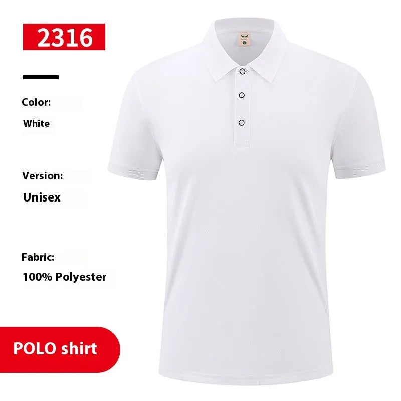 Ice silk short sleeve polo shirt pullover with an advertising logo, shown in multiple colour options.