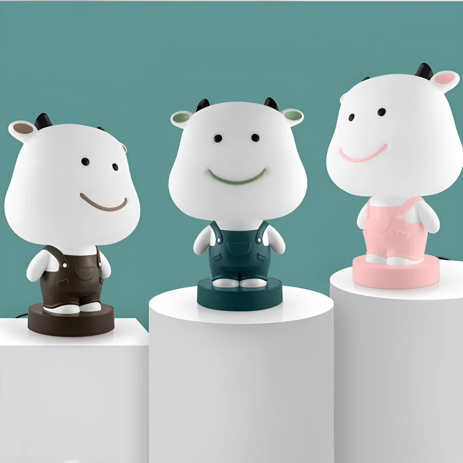 Animal cartoon table lamp with plastic shade and LED light in bear, cattle, rabbit, or tiger designs