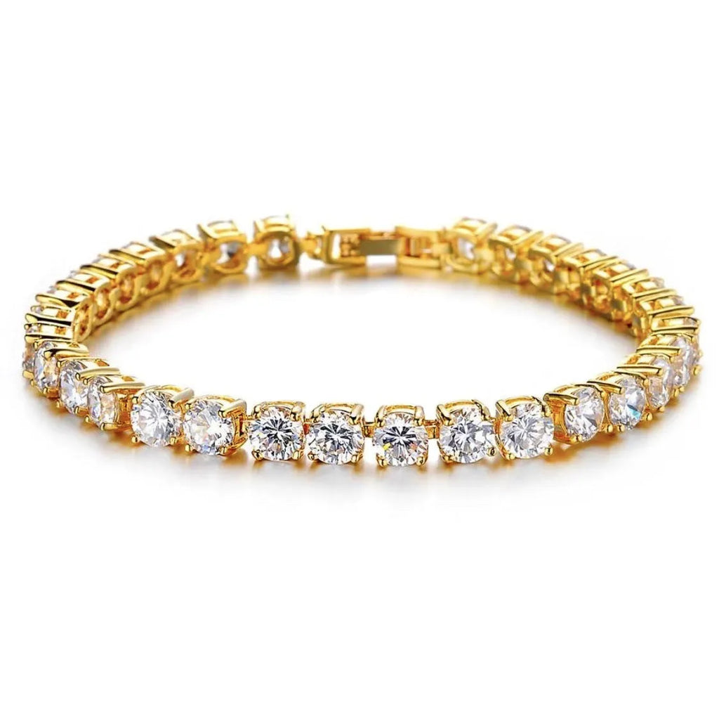 Men's geometric chain bracelet with single row rhinestones and zirconia charms in multiple colour options