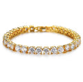 Men's geometric chain bracelet with single row rhinestones and zirconia charms in multiple colour options