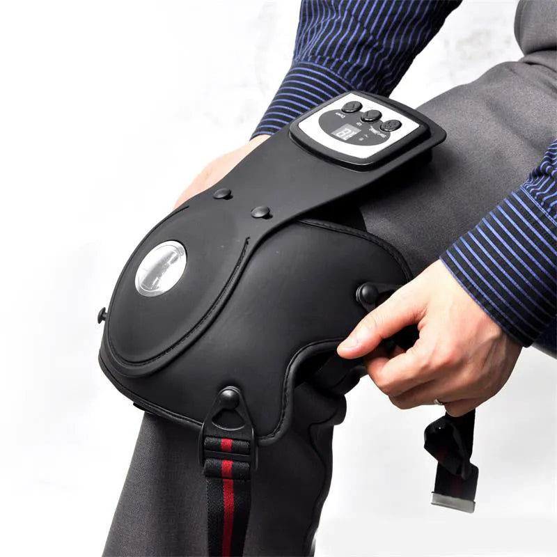 Knee and shoulder massager unit with infrared heat function and adjustable temperature control.