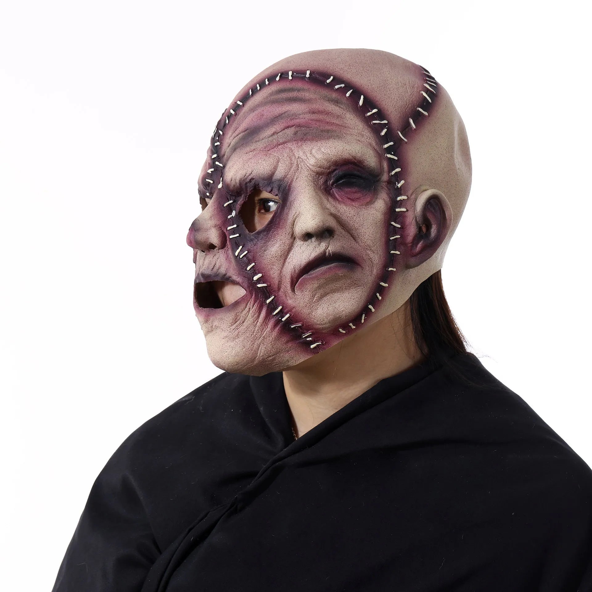Three-sided grimace horror Halloween mask in natural latex for adult costume parties