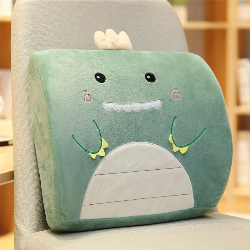 Cartoon memory foam seat back pillow with removable inner core for office and car chairs