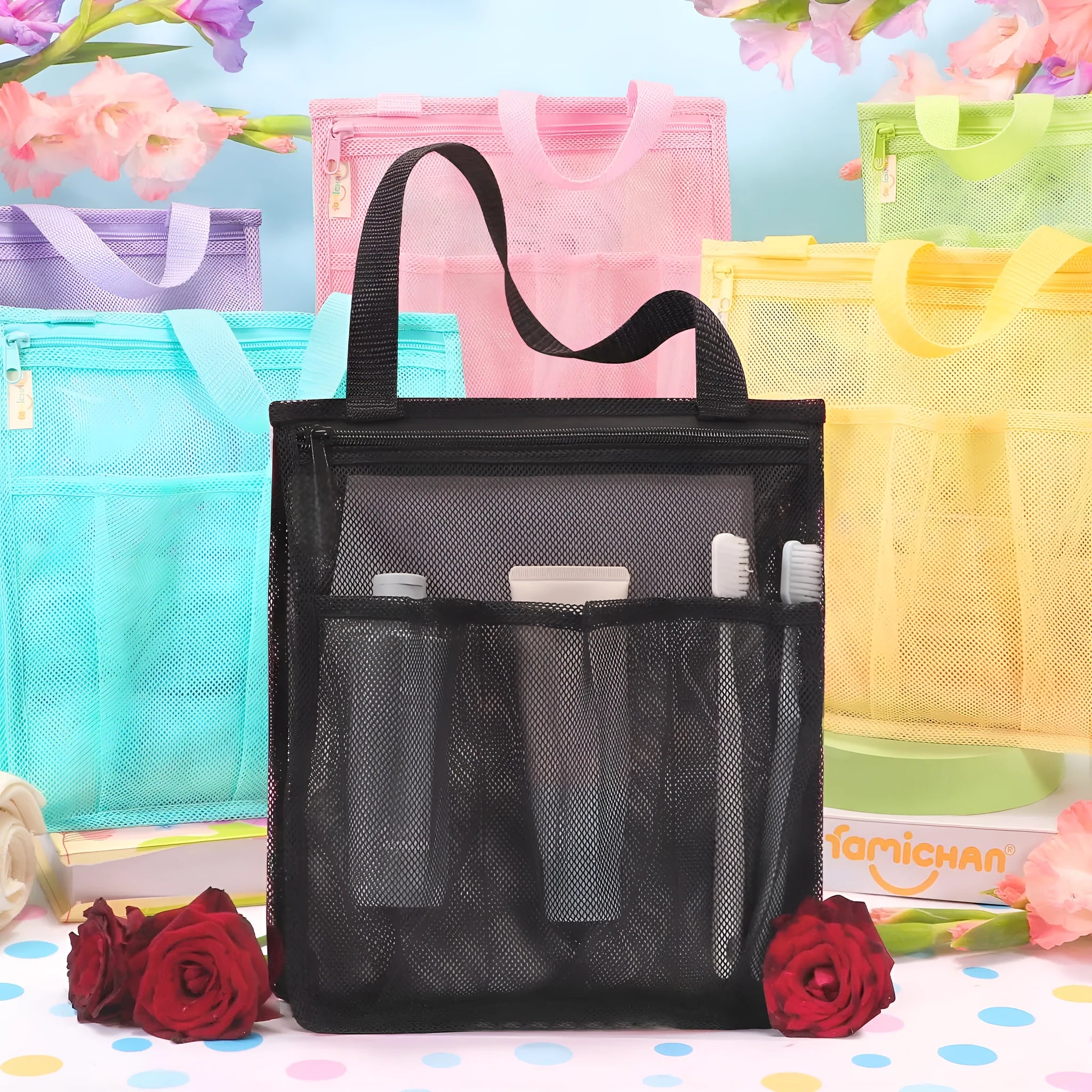 Large black swimming gym bag with mesh pocket and dry wet separation compartments
