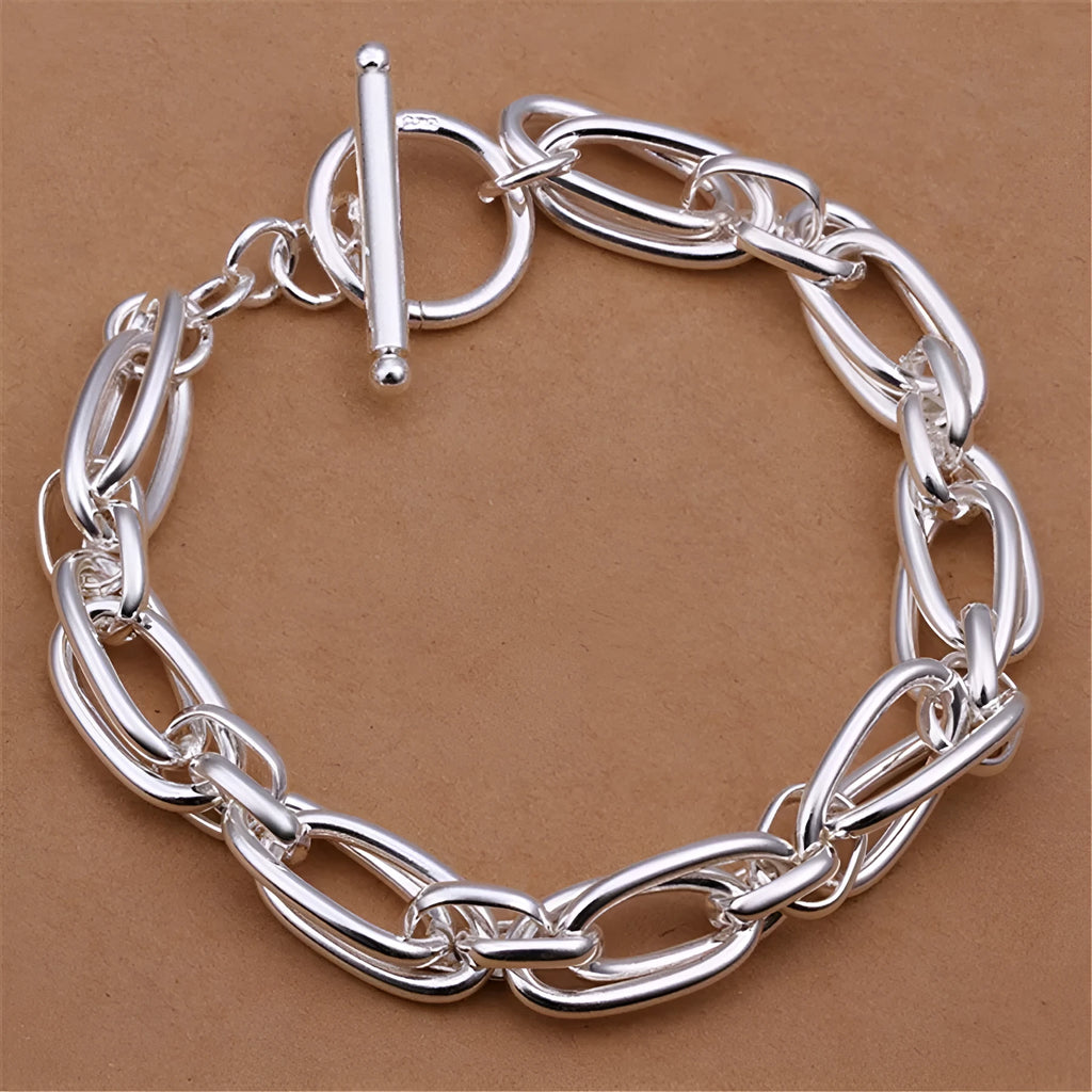925 silver plated bracelet 20cm length 7mm width silver colour copper base