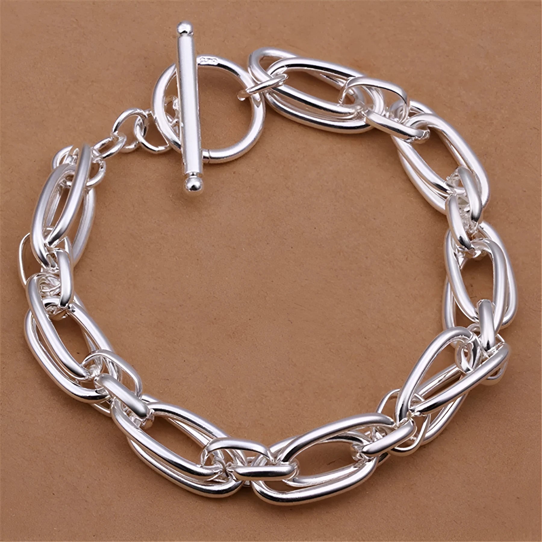 925 silver plated bracelet 20cm length 7mm width silver colour copper base