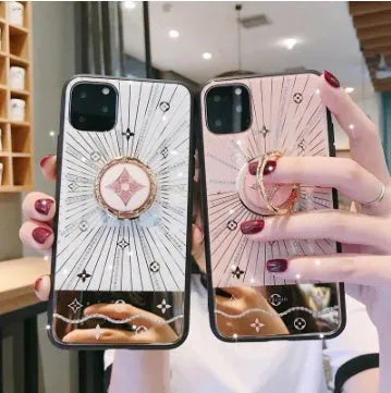 Luxury diamond gold ring stand for iPhone with adhesive backing and crystal decoration