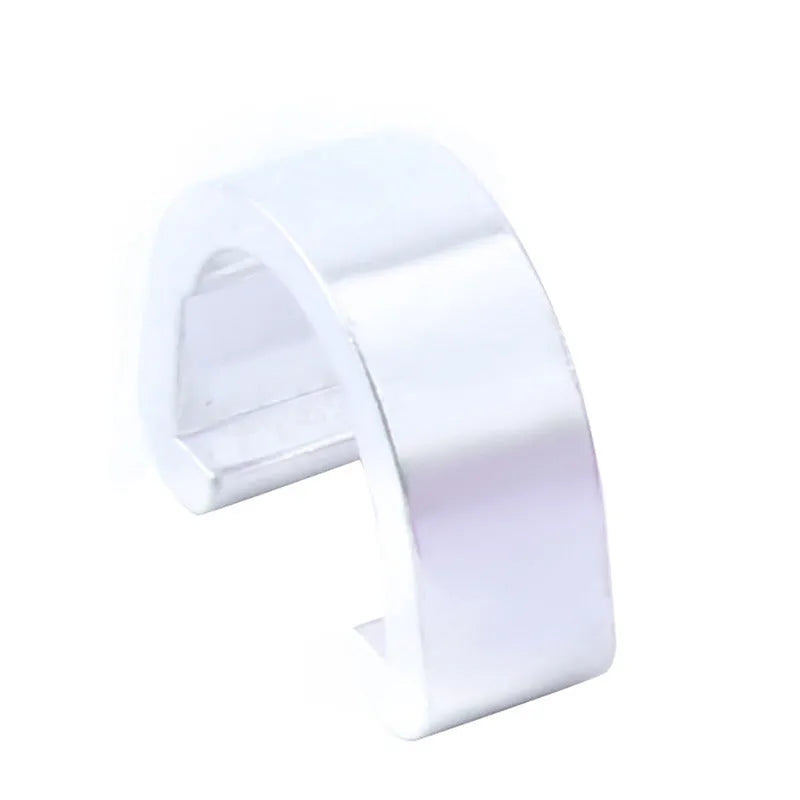 Set of aluminium alloy C buckles in various colours on a white background.