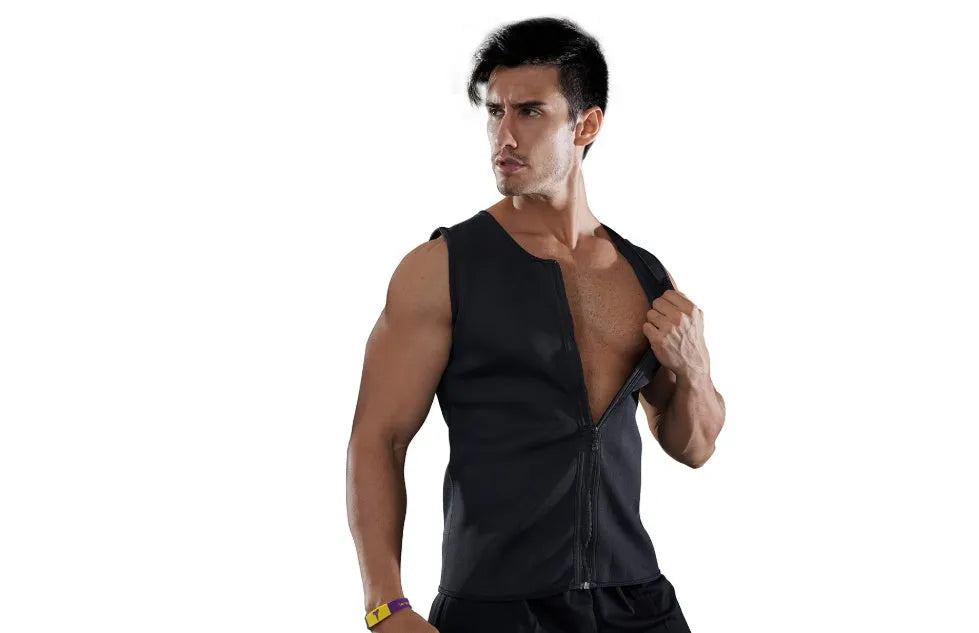 Black fitness sports sweat zipper vest with full front zipper, suitable for gym training in sizes S to 4XL