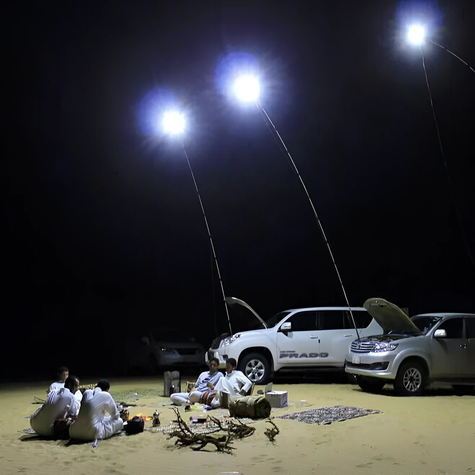 White LED fishing light panel on a tall telescopic pole with a wireless remote control
