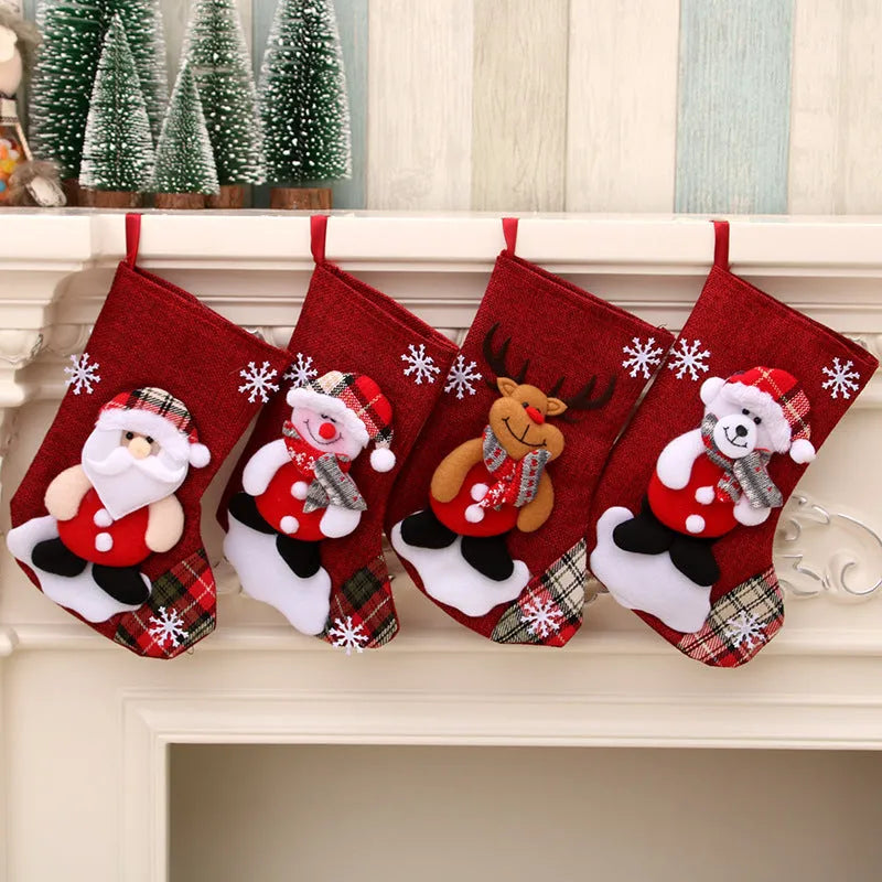 Multicolor Christmas hanging sock gift bag with bear character design on white background