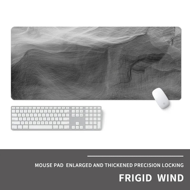 Oversized gaming mouse pad with cold-themed design on natural rubber base