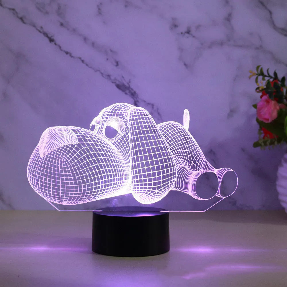 Doggo Desktop Lamp showing 3D illusion dog design with multi-colour illumination