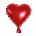 Set of five metallic peach heart shaped aluminium foil balloons in red, blue, and silver colours.