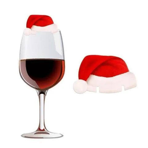 Set of 10 red Santa hat covers for wine glasses, non-woven fabric, 6x3.6 cm