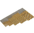 50-piece set of titanium-coated high-speed steel twist drill bits ranging from 1mm to 10mm.