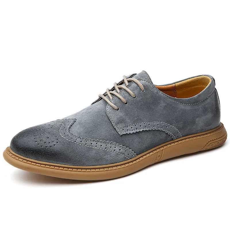 Men's black genuine leather business shoes with lace-up design and rubber soles