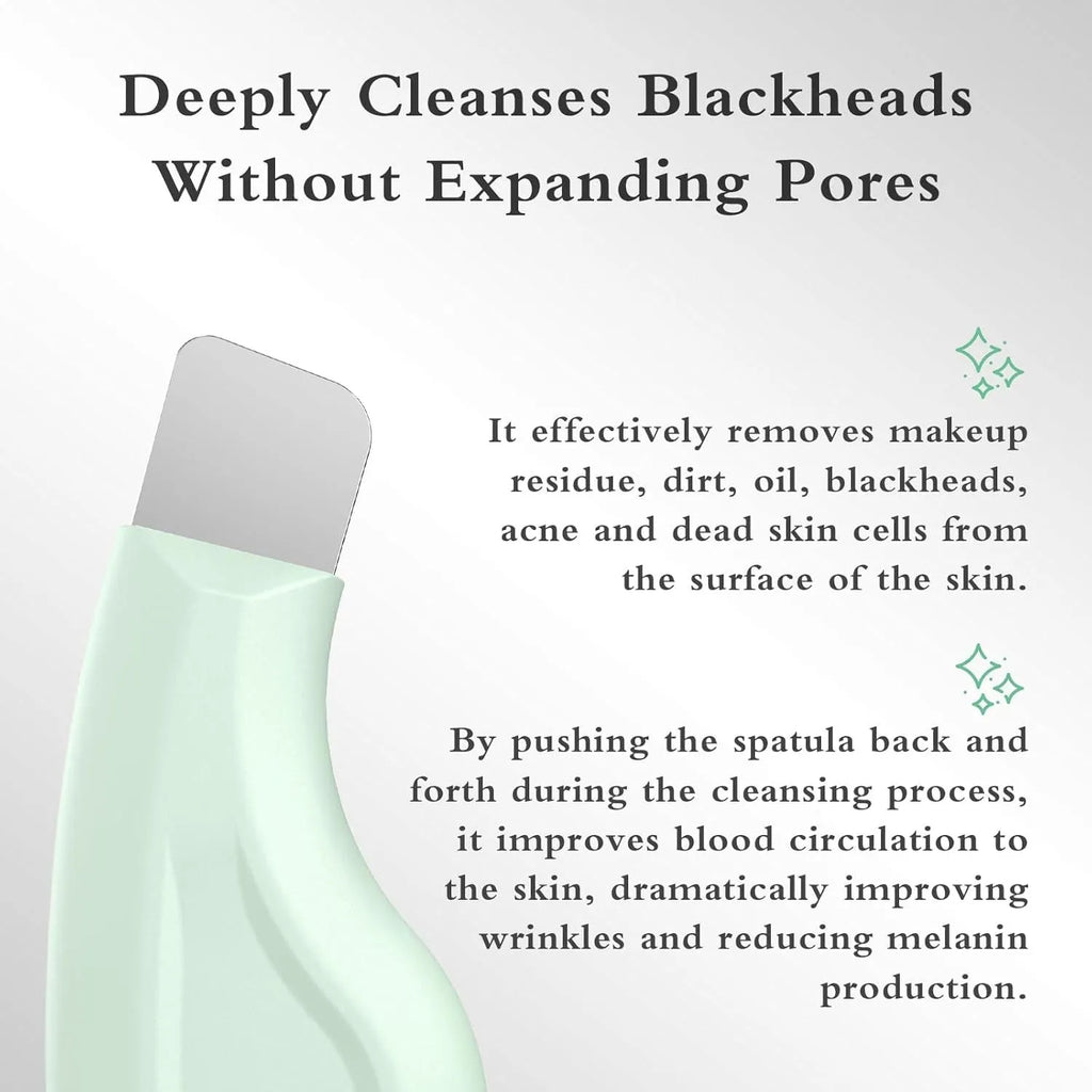 Stainless steel pore scraper face spatula blackhead removal tool with a non-slip handle.