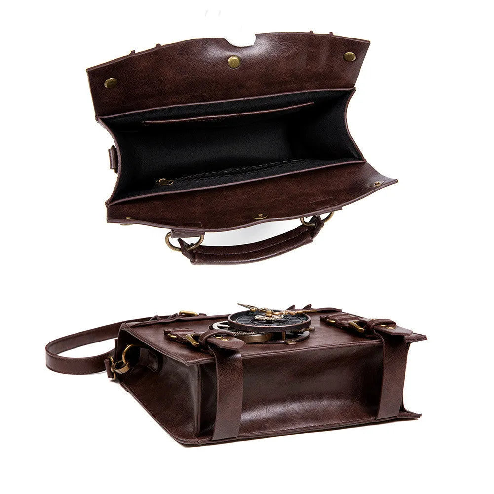 Bronze steampunk industrial retro style shoulder bag with metal hardware and square pillow design