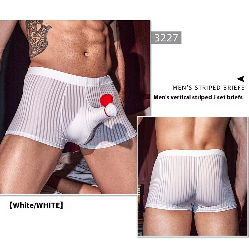 Men's vertical stripe boxer briefs in black, white and dark grey colours