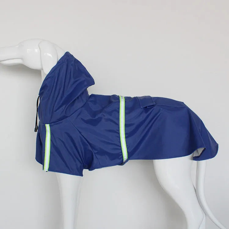 Windproof rainproof PU pet raincoat in blue for dogs and cats with adjustable fit