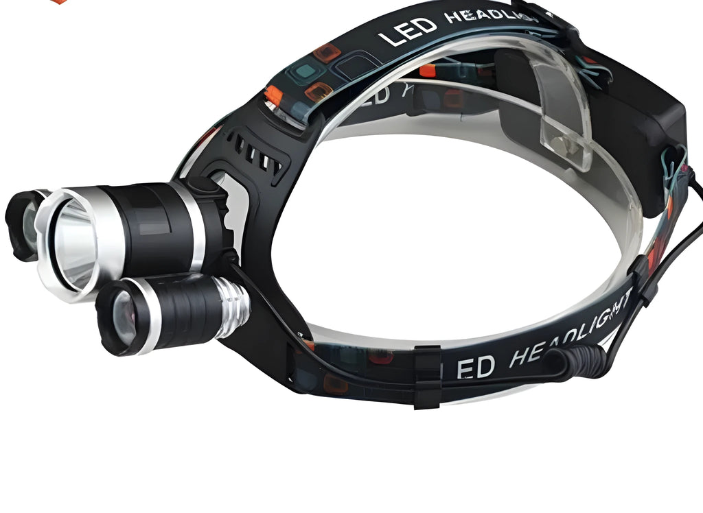 Aluminium alloy rechargeable LED headlamp with adjustable headband and long-range beam