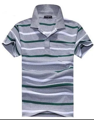 Men's striped short sleeved T-shirt with real pocket in loose fit, front view