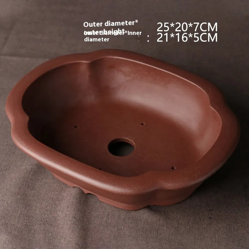 Handmade purple clay bonsai basin in classical plain Chinese style