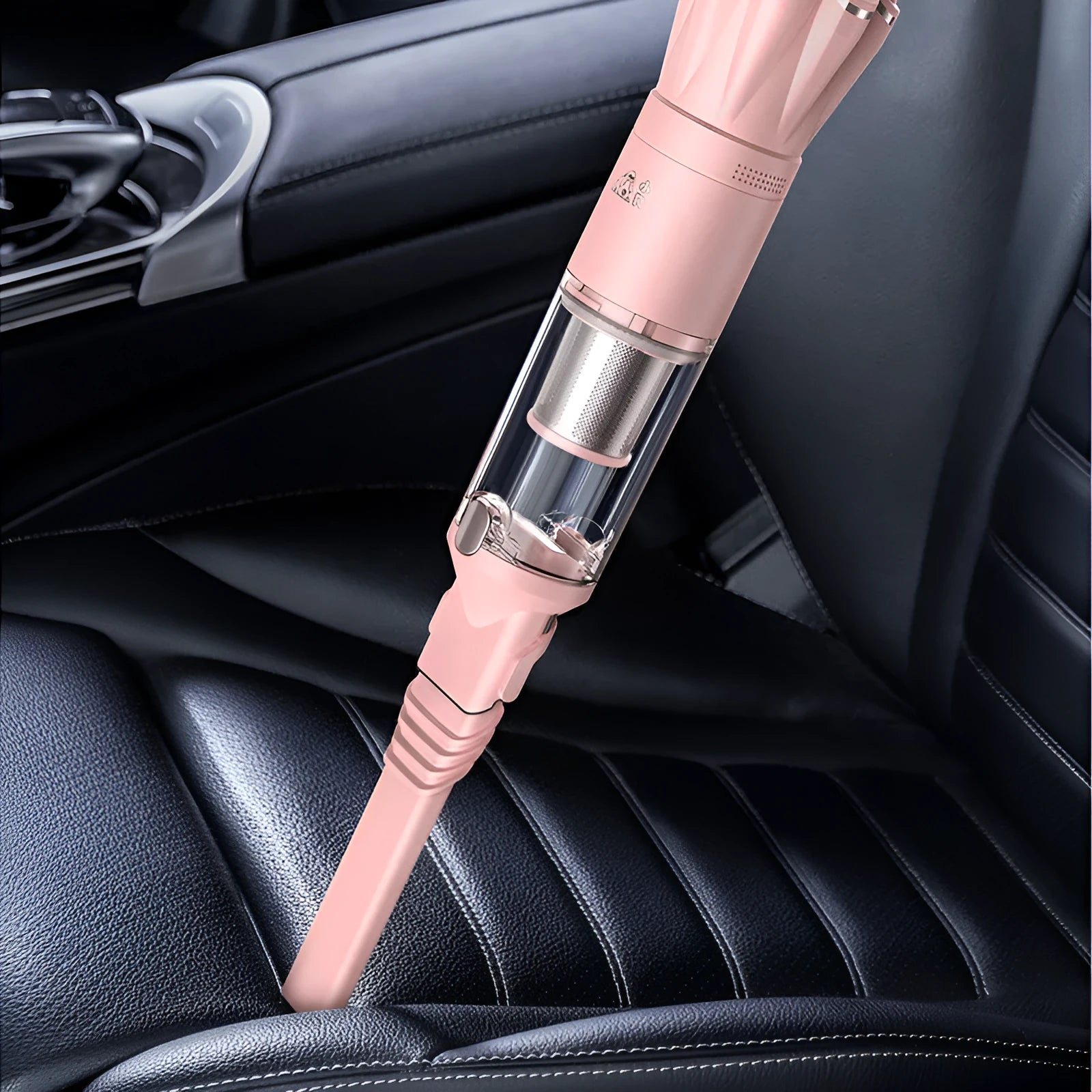 Pink wireless desktop vacuum cleaner with flat nozzle and brush, H13 HEPA filter, 13,000Pa suction