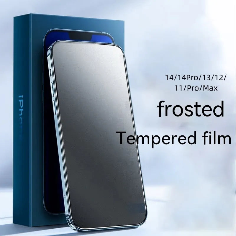 Tempered glass screen protector with privacy speed sticker box for iPhone showing alignment tray and three finish options