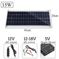 Portable solar panel with dual USB ports for outdoor device charging.