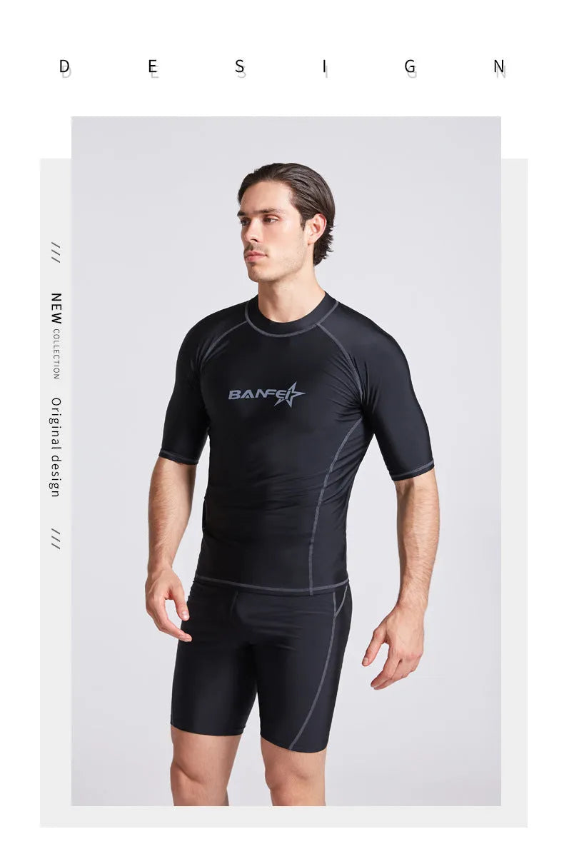 Men's quick-drying nylon swimsuit with half sleeves for swimming and water sports