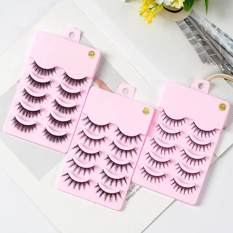 Manga style false eyelashes set showing three wispy styles for anime cosplay and Korean makeup