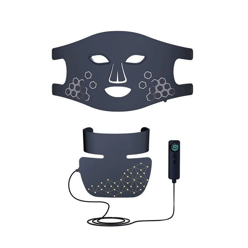 Black four-colour LED photon skincare mask for neck and face light therapy treatment.