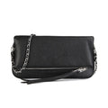 Women's black chain folding clutch shoulder messenger bag with shell shape design and sandwich zipper compartment