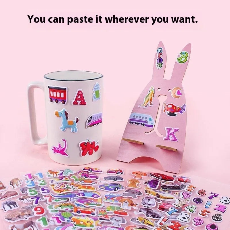 Children's 3D cartoon bubble reward stickers in mixed colours on white background