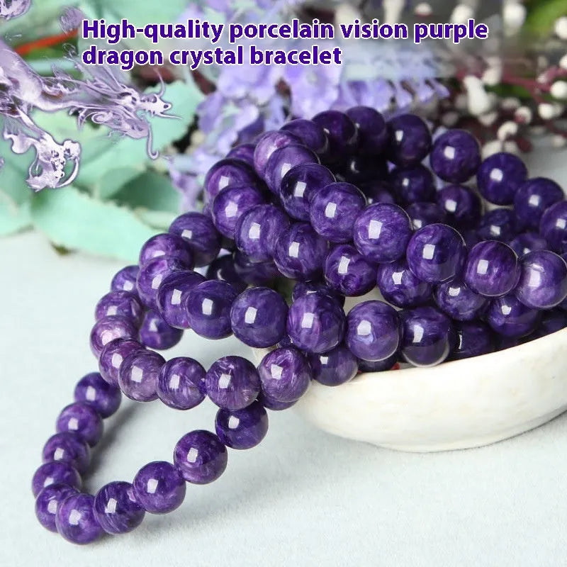 Natural Charoite crystal bracelet with transparent stones and platinum fittings